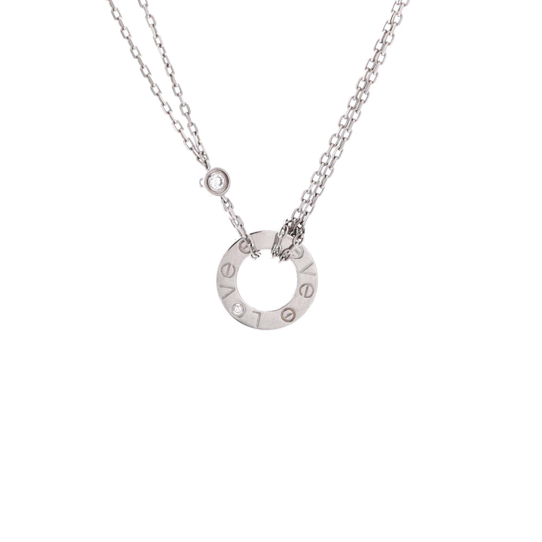 Cartier 2 Diamonds Love Pendant Necklace 18k White Gold With Diamonds